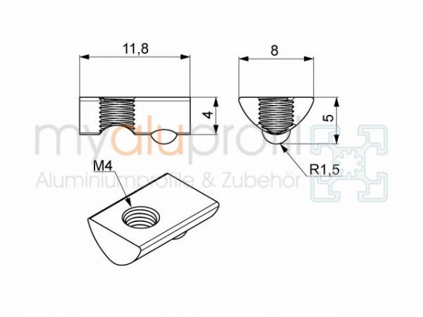 T-nut slot 5 I-type M4 stainless